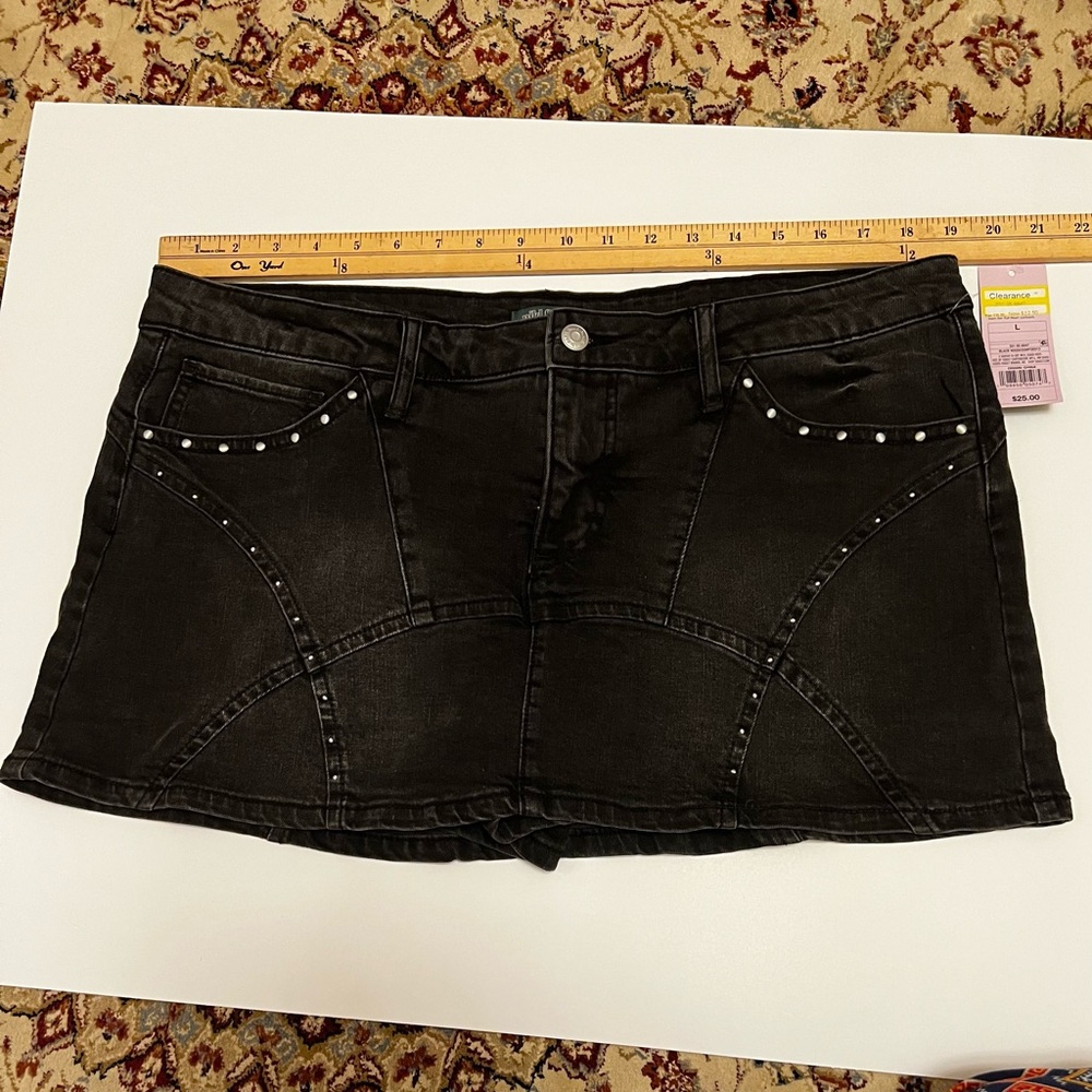 Wild Fable Women’s Black Wash Studded Denim Mini Skort Size L (NWT) - Picture 2 of 7